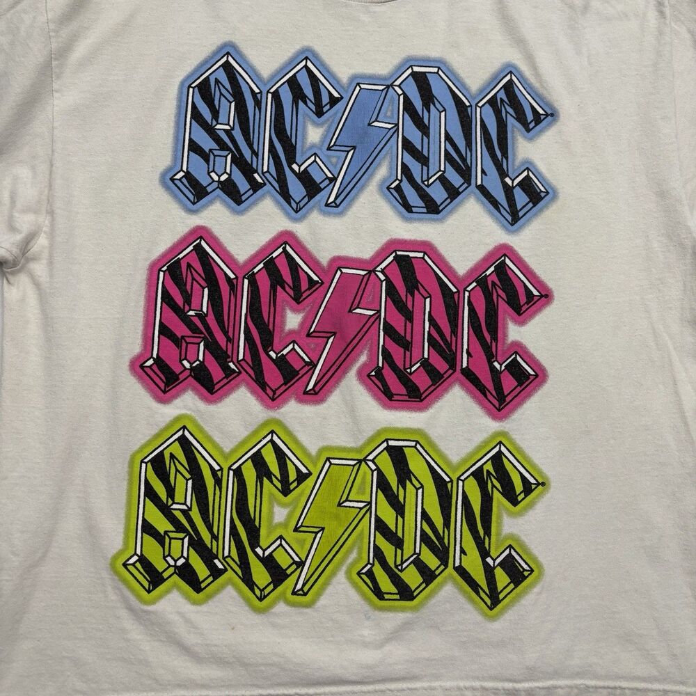 AC/DC Vintage Style Neon Zebra Stripe Logo Graphic T-Shirt Size 2XL Off-white - Picture 2 of 6